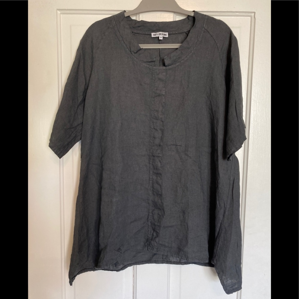 100% Lin Blanc Linen 46 Gray Tunic Blouse US14